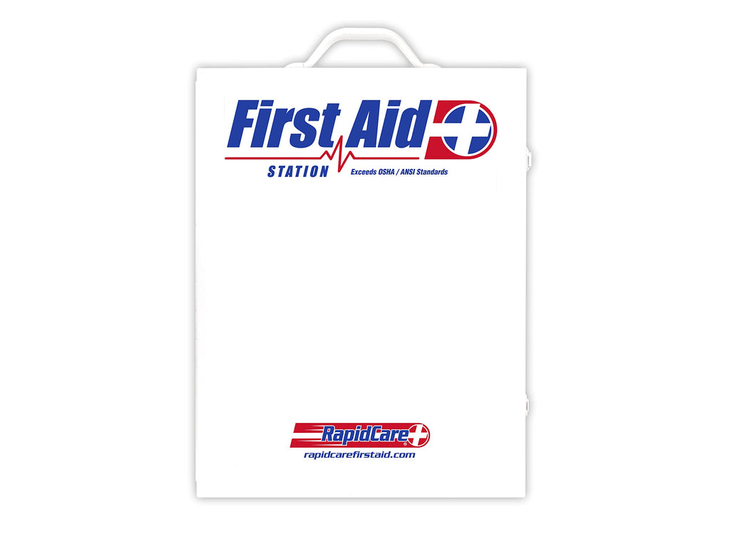 Rapid Care First Aid 80098 3 Shelf All Purpose First Aid Kit Cabinet, Class A+, Exceeds OSHA/ANSI Z308.1 2015, Wall Mountable