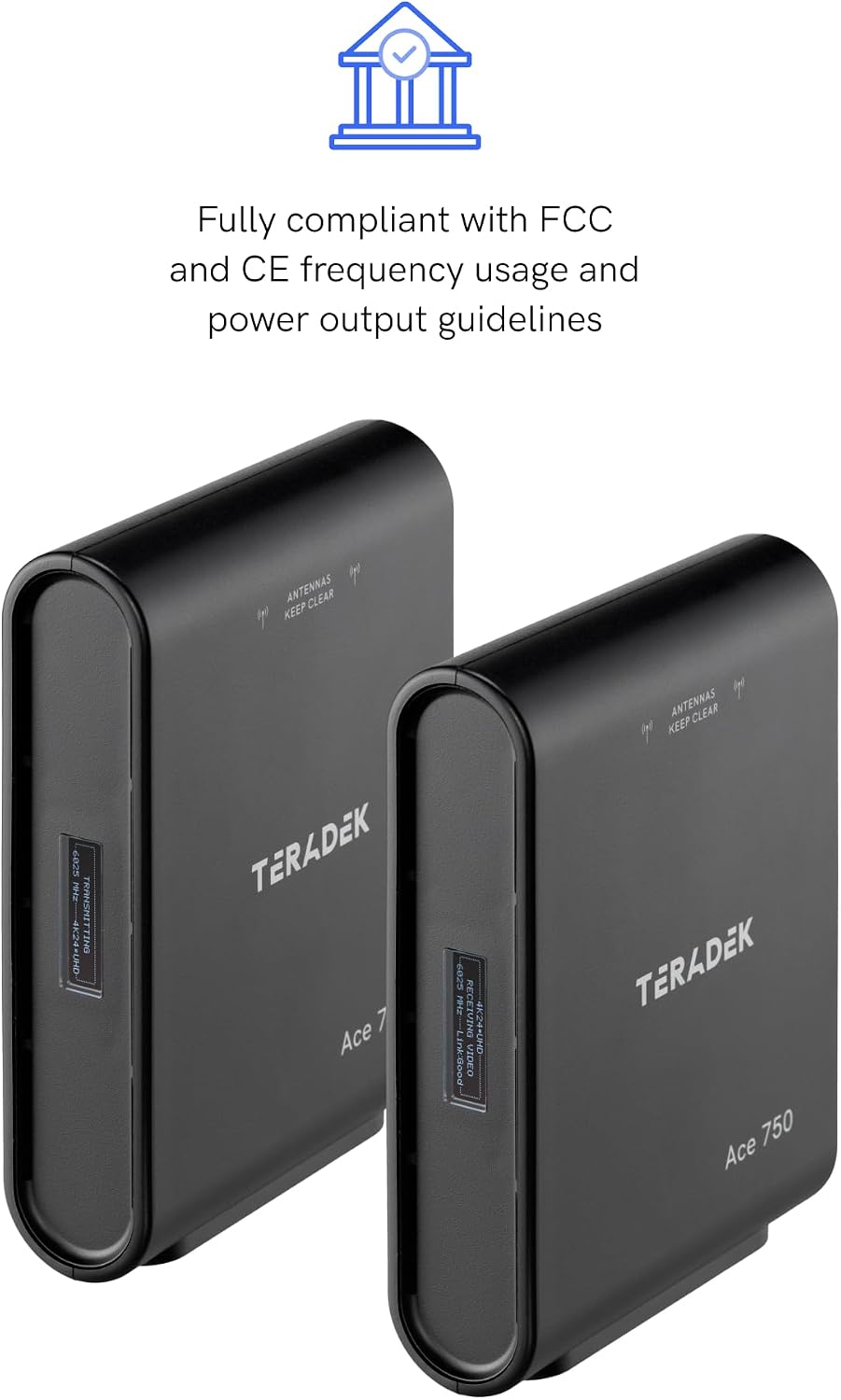 Teradek Ace 750 4K Wireless HDMI Transmitter and Receiver Set, 6GHz Frequency, 4Kp30 10bit HDR, Zero-Delay Wireless 4K Monitor System, Video Capture, 750FT Range