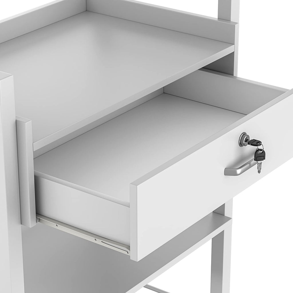 Paddie Salon Trolley Cart, Salon Tray Wooden Mobile Utility Cabinet with 2 Lockable Drawers, Rolling Storage Station Medical Esthetic Supply Holder for Beauty Spa (2 Drawers, White)