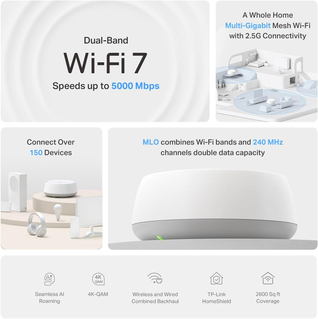 Deco 7 BE25 Dual-Band BE5000 WiFi 7 Mesh Wi-Fi System 5 Gbps, 240 Mhz