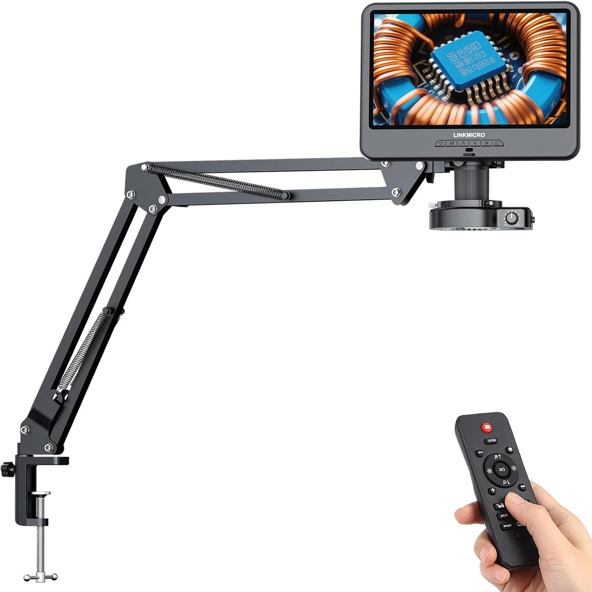 LM109A 10.1" Digital Microscope, Flexible Arm Stand with C-Clamp