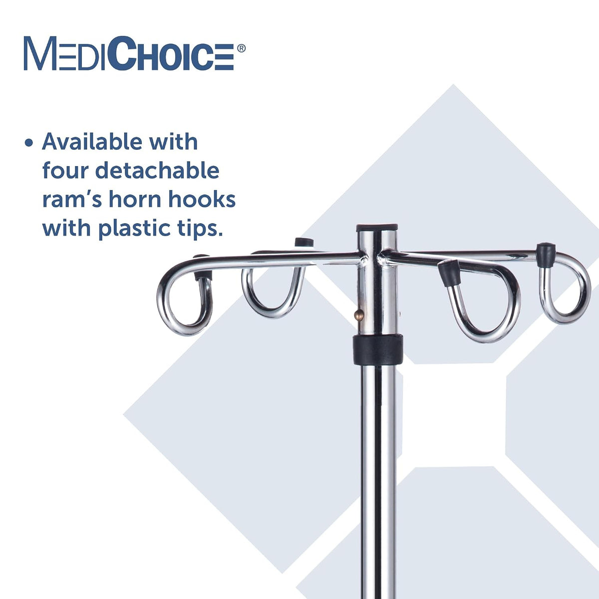 MediChoice Rolling IV Pole Rolling 4 Hook, 6-Leg Base, 45 lb Load, Adjustable 52-90 Inches, Chrome Plated Steel, 360Â° Casters, 1 Each