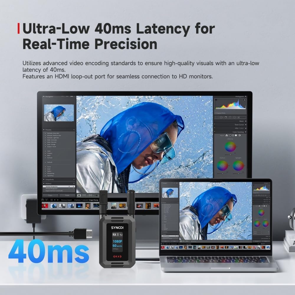 Synco Xvision HD Video Transmission System 300 Meters 1080P 60fps HD Transmitter and Receiver 40ms Latency Real-Time Monitoring for Live Streaming, Filming,TVC (1 TX and 1 RX)