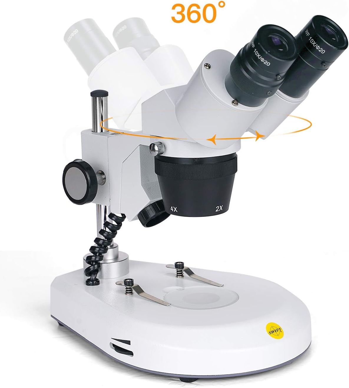 Swift S306S-20-2L Binocular Stereo Microscope, 20X/40X/80X Magnification, 360Â° Rotatable Forward-Mounted Head, Wide-Field 10X/20X Eyepieces, Upper & Lower LED Lights, Reversible Stage Plate