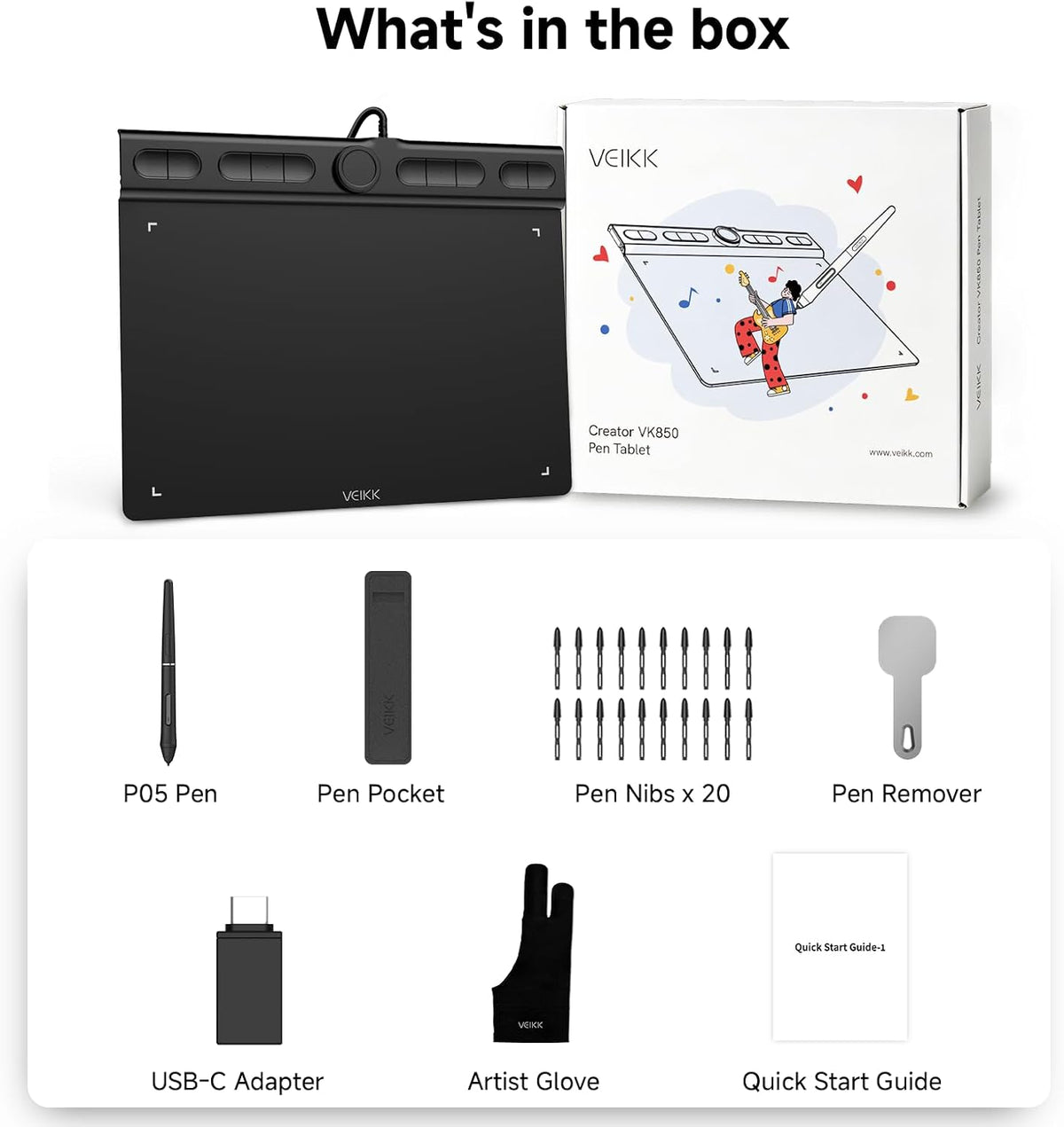 VEIKK VK850 8x5 Inch Digital Drawing Graphics Tablet with Battery-Free Pen