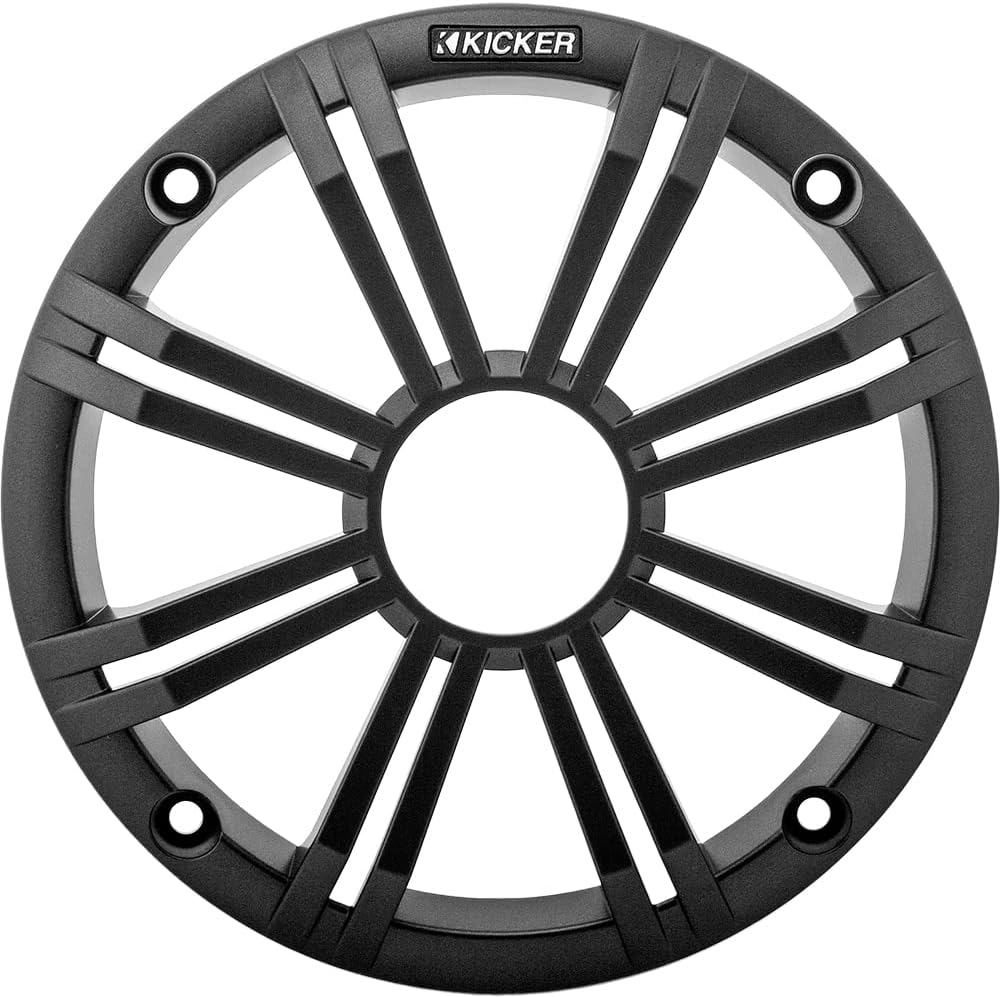 KICKER 8" Marine Speakers (1 Pair) OEM Replacement Coaxial Speakers for Boat with Charcoal Grille and LED Lights 4-ohm. Water and Weather Resistant