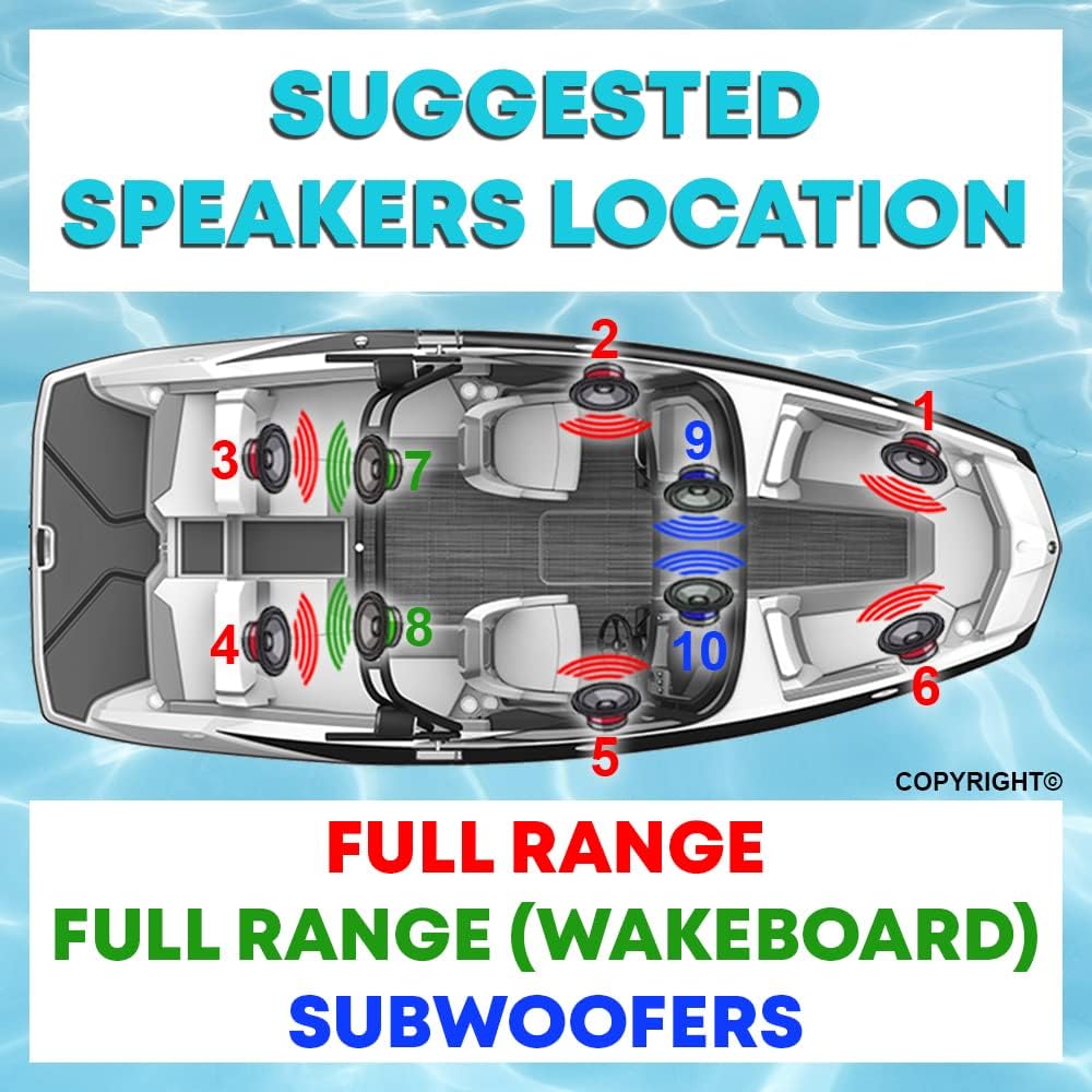 KICKER 8" Marine Speakers (1 Pair) OEM Replacement Coaxial Speakers for Boat with Charcoal Grille and LED Lights 4-ohm. Water and Weather Resistant