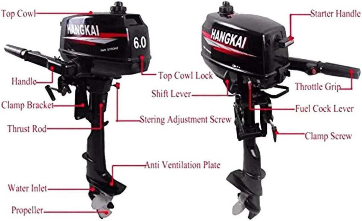 Fetcoi 6Hp 2-Stroke Outboard Moto Fishing Inflatable Boat Engine Water Cooling Cdi System Durable Cast Aluminum Construction