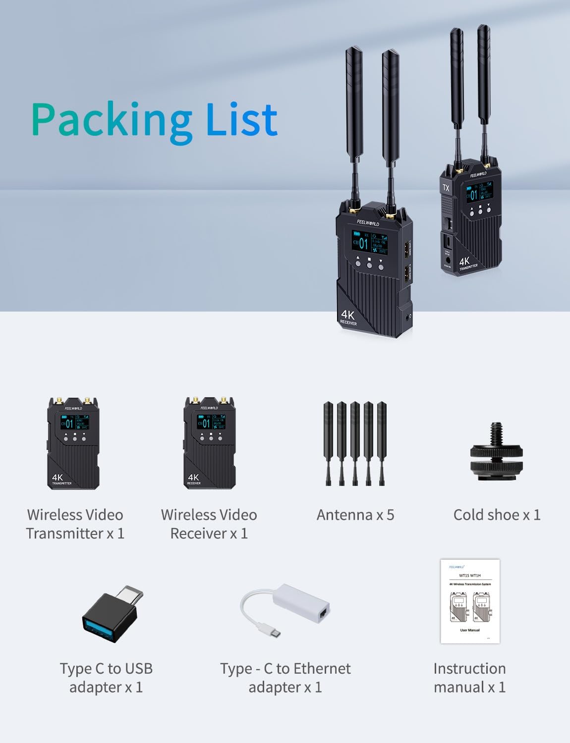 FEELWORLD WT1H 4K 1000ft Dual HDMI Wireless Video Transmission System