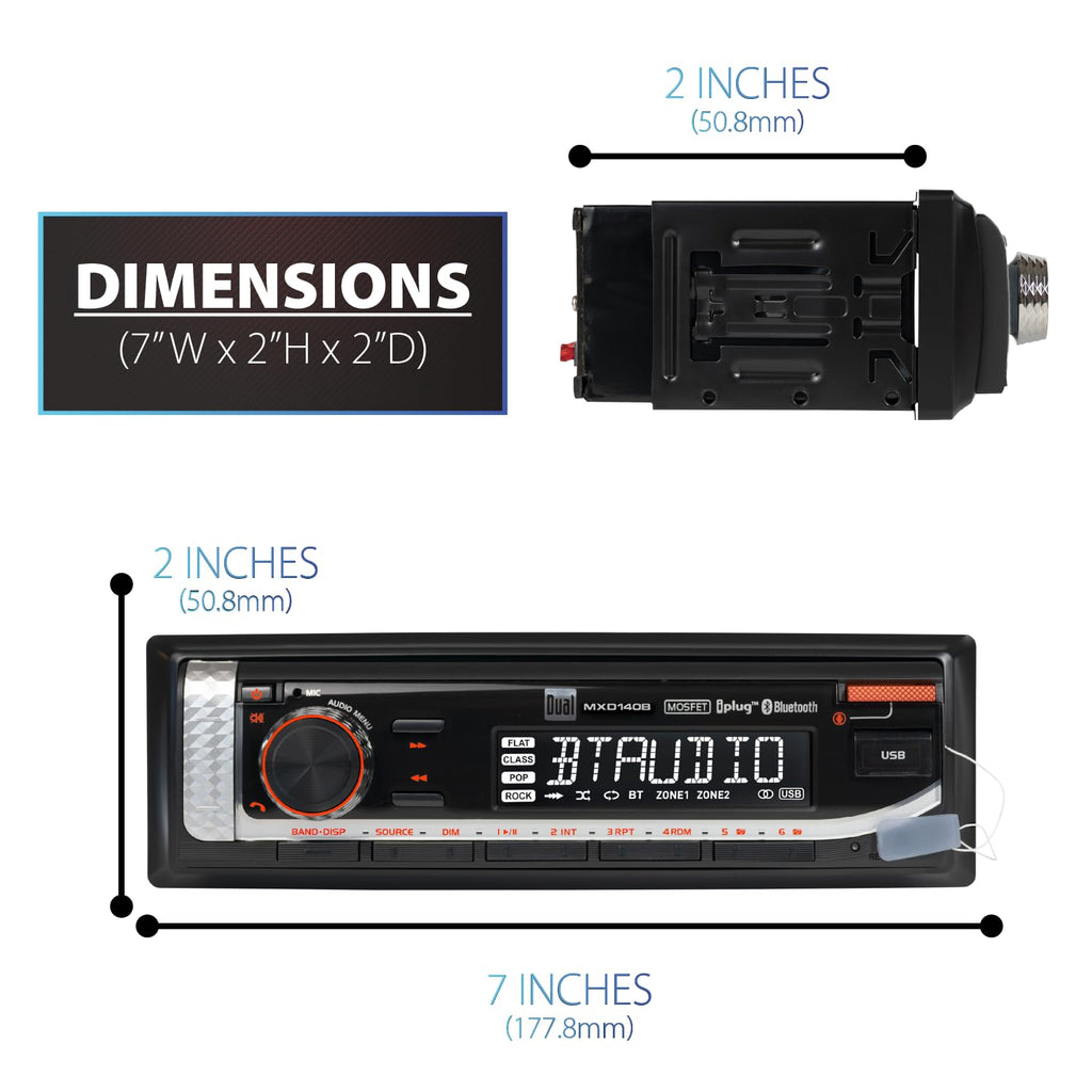 Dual Electronics MXP152W Marine Stereo Bluetooth 6.5" Speakers & Antenna