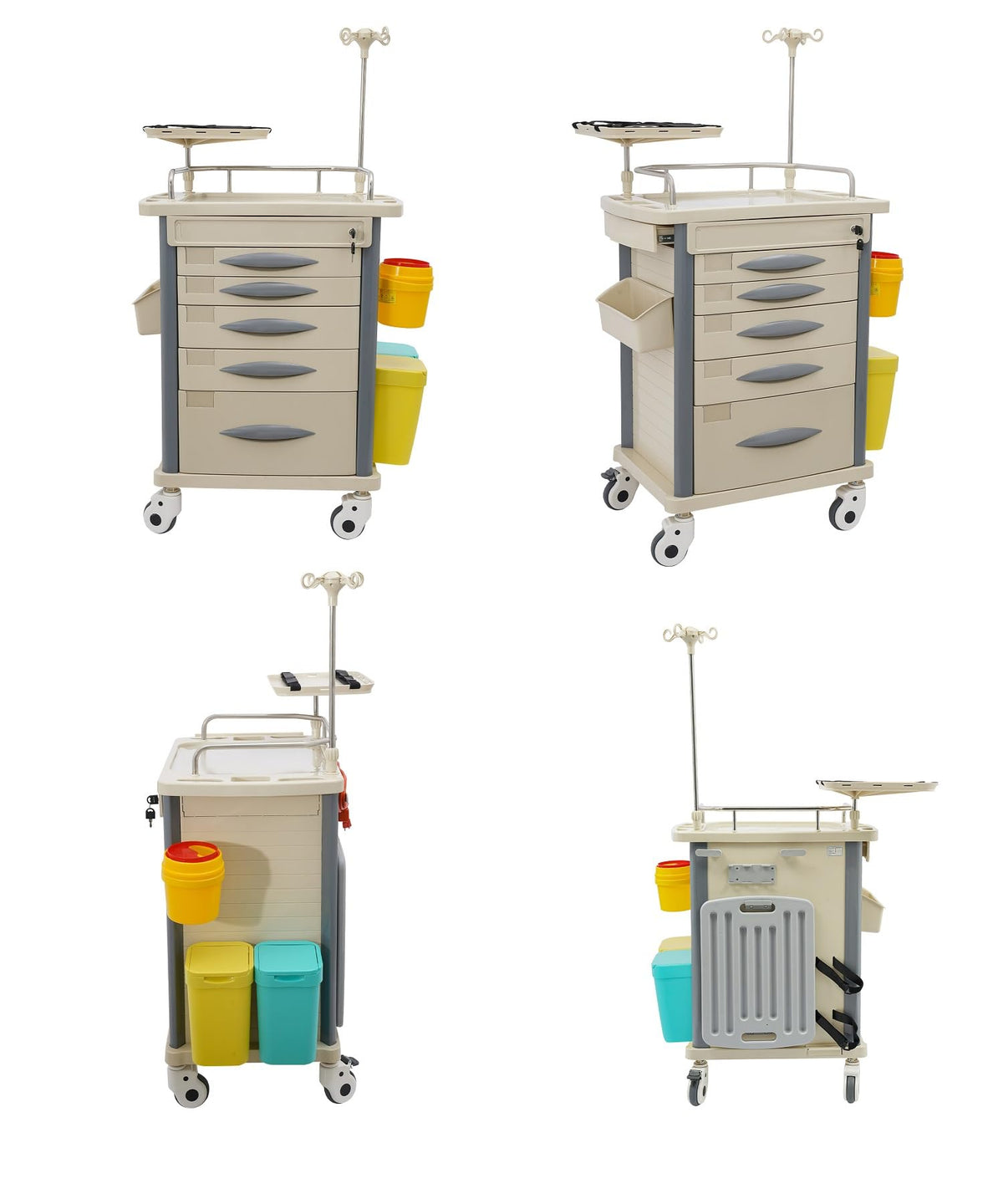 Medical Rolling Crash Cart, Medical Trolley 5 Drawers and Power Strip, Mobile Medical Cart for Clinic, Hospital, Nursing Center, Lockable Storage, Safety Retention Straps, Tag Slots (Blue)