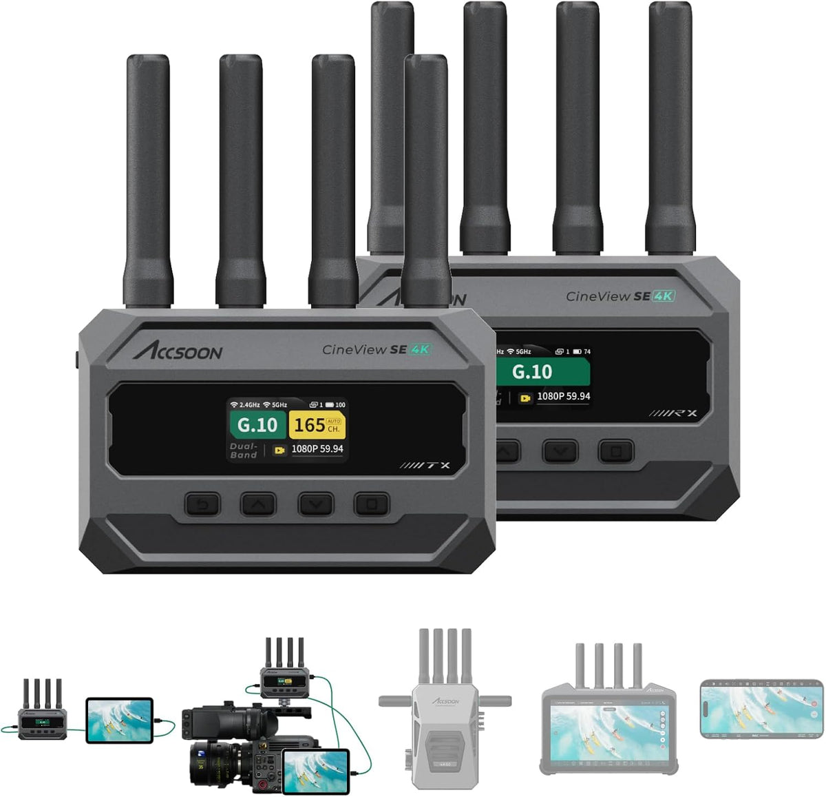 Accsoon CineView SE 4K Wireless SDI HDMI Video Transmitter&Receiver, 4K30/1080P60 Camera Control Video Transmission System, 1312ft 50ms Lat. USB +4 Apps Monitoring, Pair CineView M7 Pro/Master 4K
