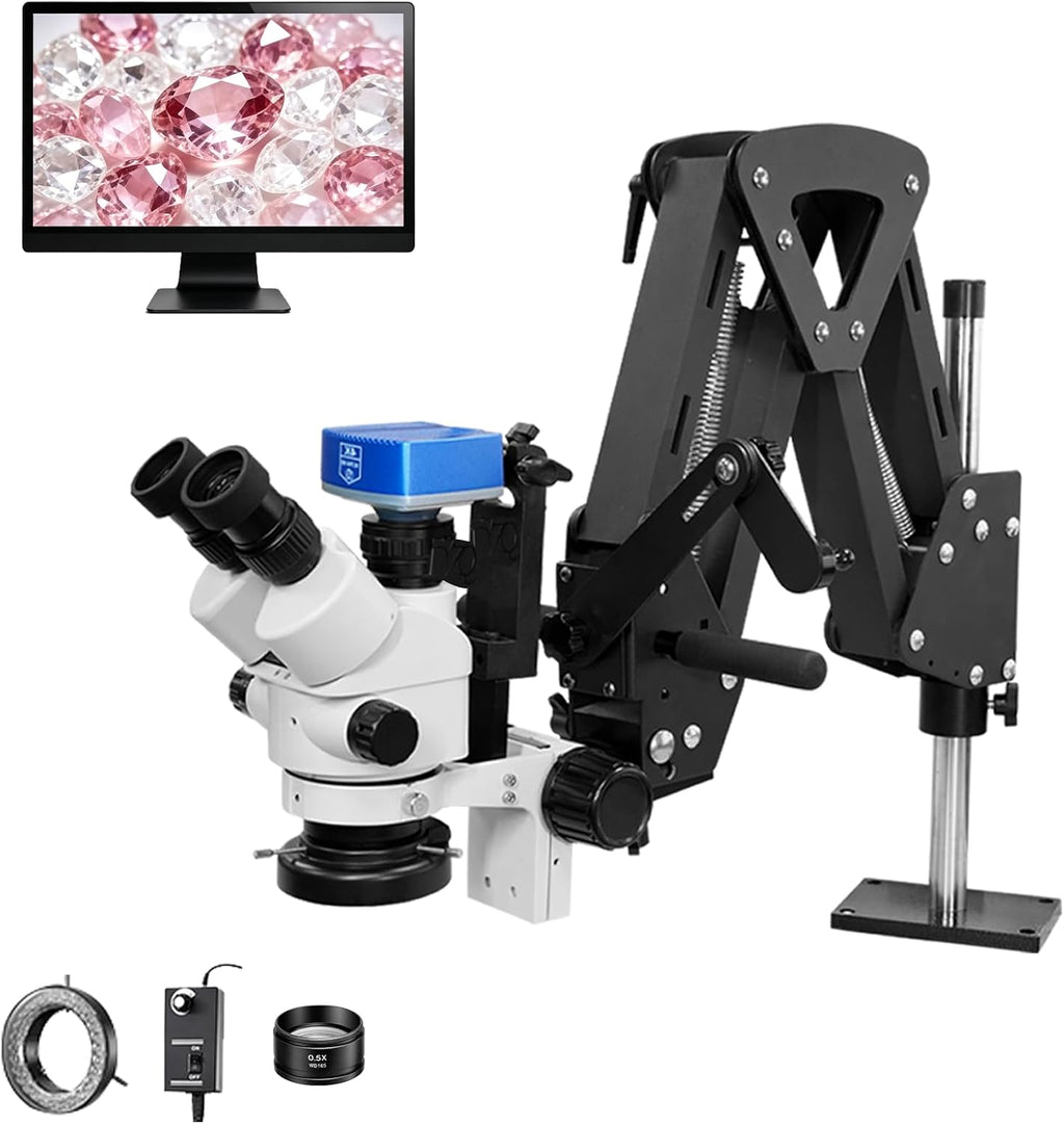 DZQ Jewelry Trinocular Microscope with Camera, 7X-45X Magnification