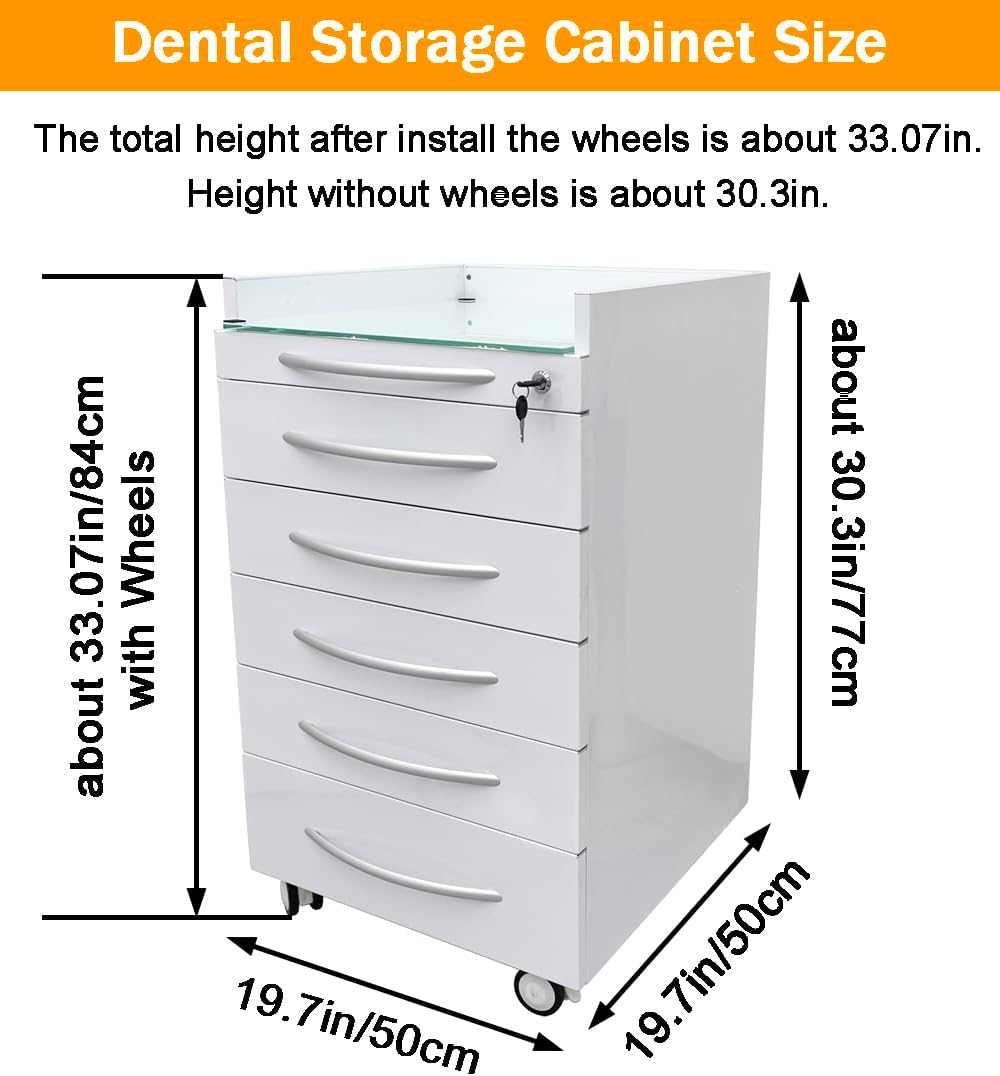 5-Drawer Mobile Dental Cart Medical Trolley with 2 Partition Tarys