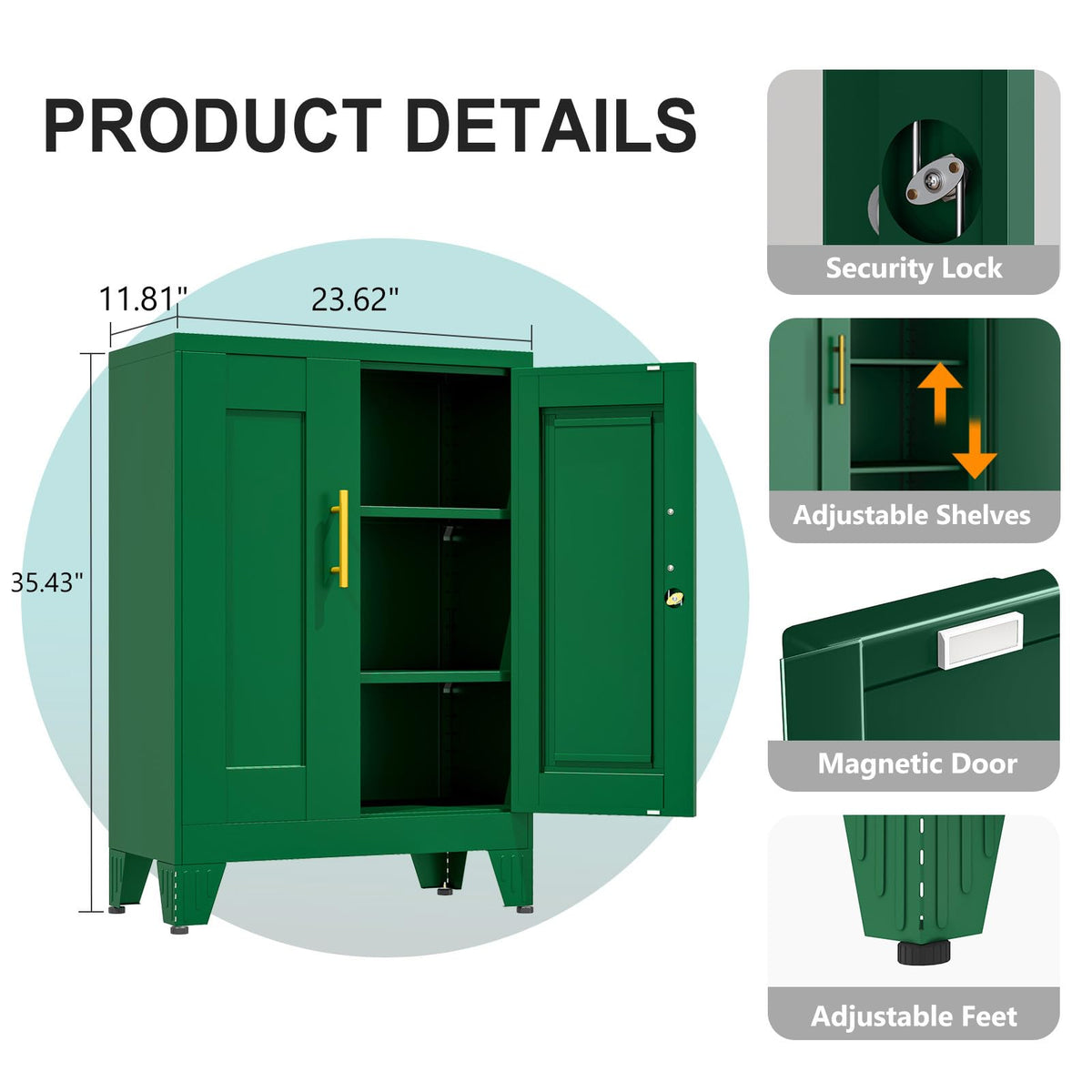 35" Lockable Rolling Metal Storage Cabinet, Steel Employee Storage Locker