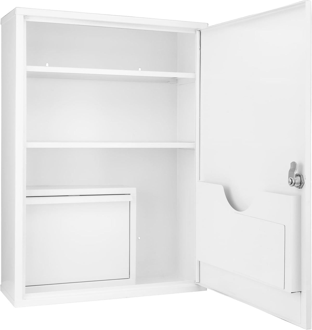 Barska Large Medical Cabinet â Locking Steel Medicine Storage Box with Shelves, Drop-Down Tray, Magnetic Dry Erase Pad, and Wall Mounting Holes - medicine cabinet organizer - Lock Box First Aid