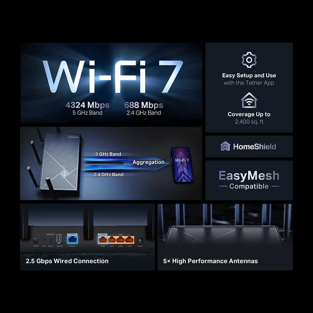 TP-Link Dual-Band BE3600 Wi-Fi 7 Router, Archer BE230