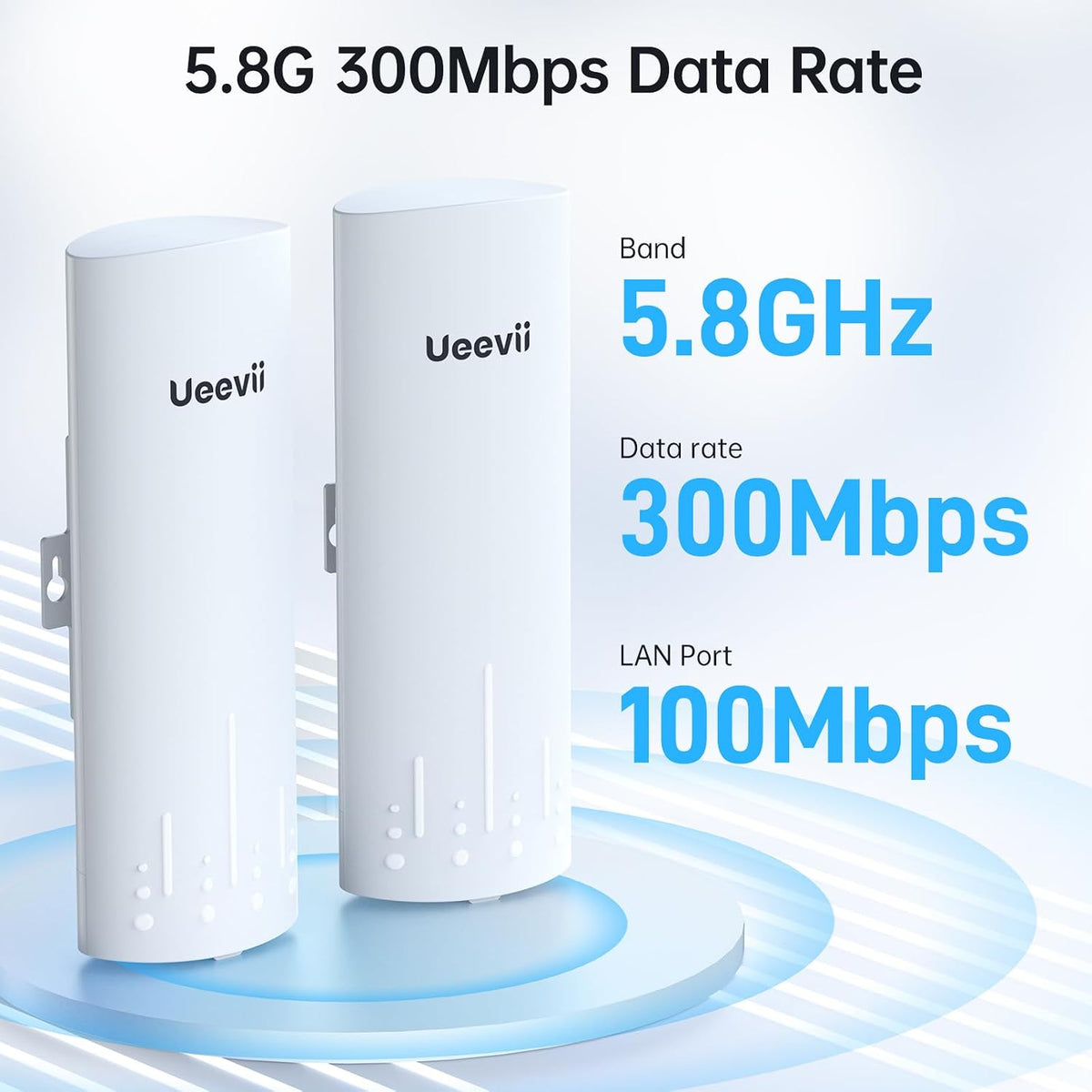 UeeVii CPE450 Wireless Bridge and WR3000K WiFi Router Kit, 5.8G 3KM Point to Point Wireless Bridge Outdoor to Shop Barn Garage Building Network Kit Solution, Outdoor WiFi Bridge(2PCS), Plug and Play