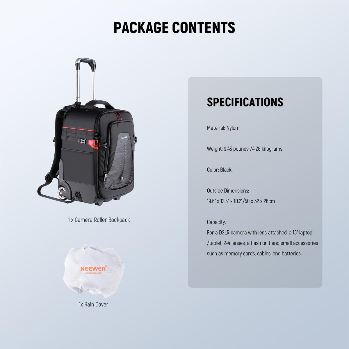 NEEWER Convertible Rolling Camera Backpack for SLR/DSLR and Accessories
