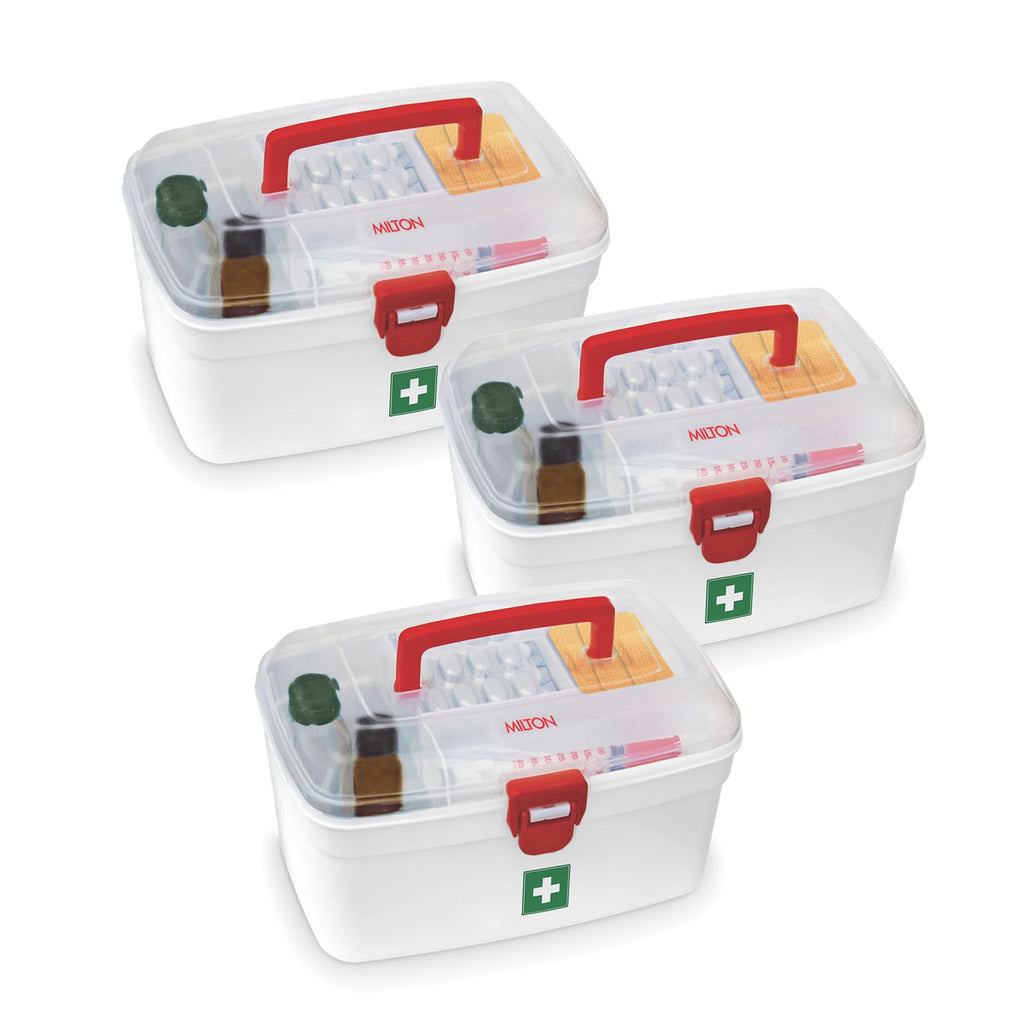 MILTON Plastic Medicine Box, First Aid Box, Set of 6, Small Storage with Handle, Emergency Indoor Outdoor Medical Utility Cabinet Organizer, Transparent, Portable Lockable & Detachable Tray