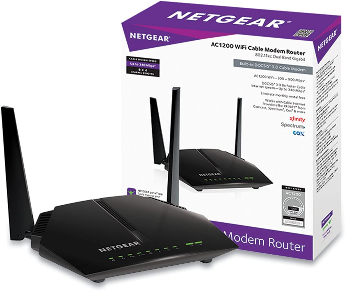 NETGEAR Cable Modem WiFi Router Combo C6220 - Compatible with All Cable Providers Including Xfinity by Comcast, Spectrum, Cox | for Cable Plans Up to 200 Mbps | AC1200 WiFi Speed | DOCSIS 3.0