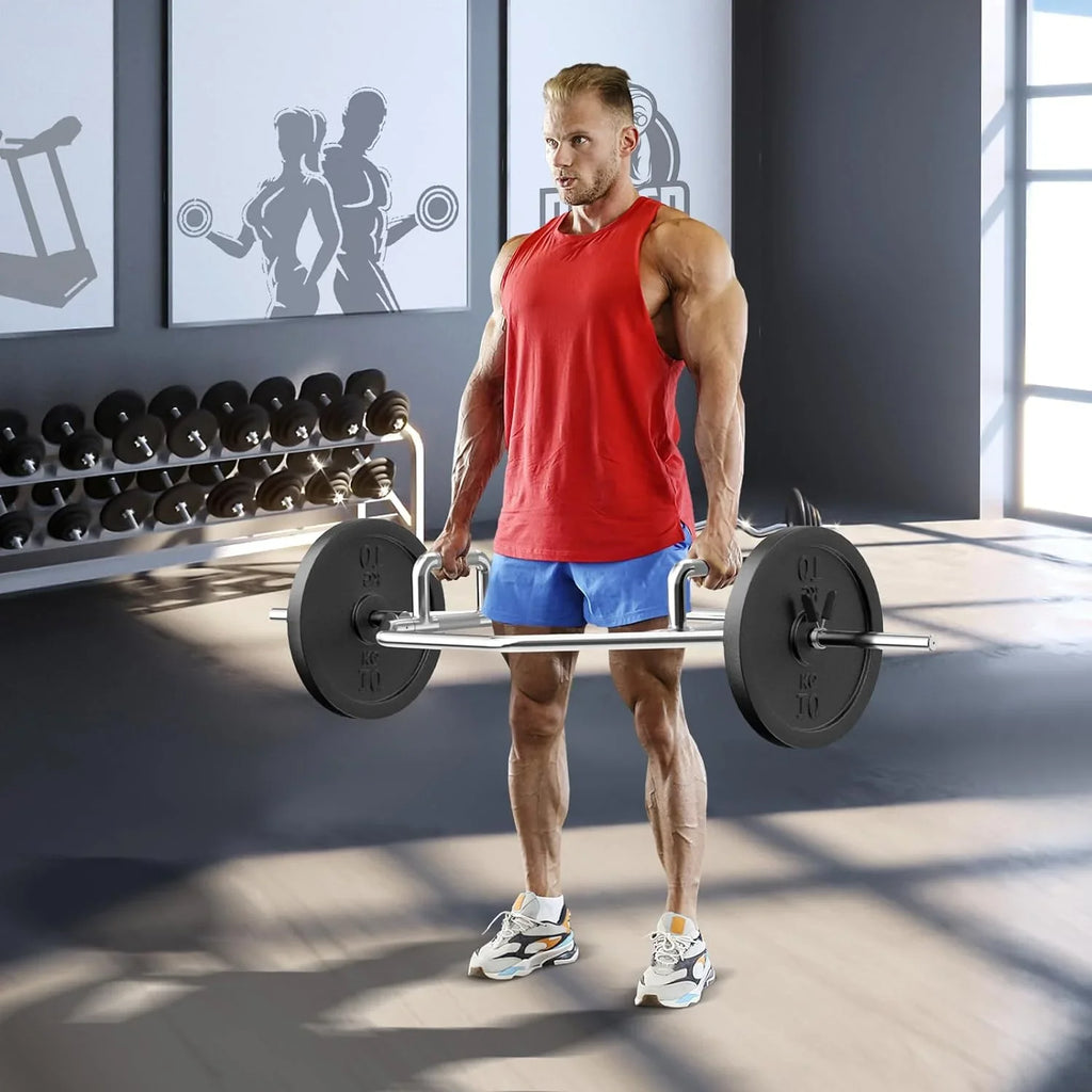 Hex Bar Folding 800Lbs Power Shrugs Hex Weight Squats, Bar Deadlifts, For Olympic Lifting Weight Two-Handle, Finish Trap Bar With Deadlift Capacity Chrome 56" Pulls, Bar,