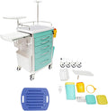Medical Rolling Crash Cart with Wheels-CPR Board, IV Pole, O2 Holder, Trash Bin, Silent Casters, 5 Drawers with Dividers, Emergency Cart for Clinic, Hospital, Nursing Center (Green)