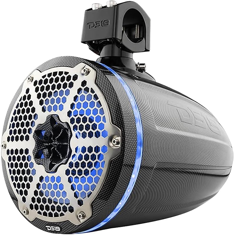 DS18 CF-X8TPBNEO 8" Neodymium Marine Towers with Built-in Passive Radiator, 1" Driver and RGB LED Lights - High Performance, Marine Grade IP65 Rated, 550W Max 180W RMS 4 Ohms (Pair)