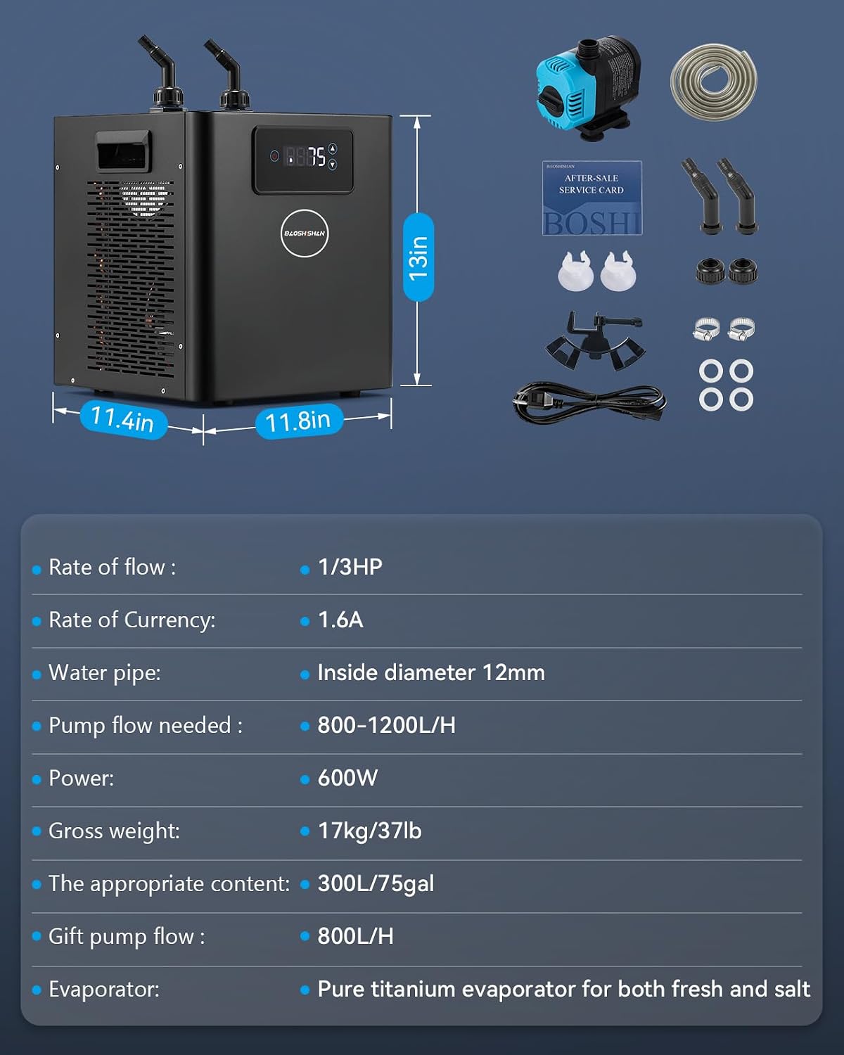 BAOSHISHAN 1/3 HP Aquarium Chiller Up to 79 Gal, Drops Down 8-15F 110V