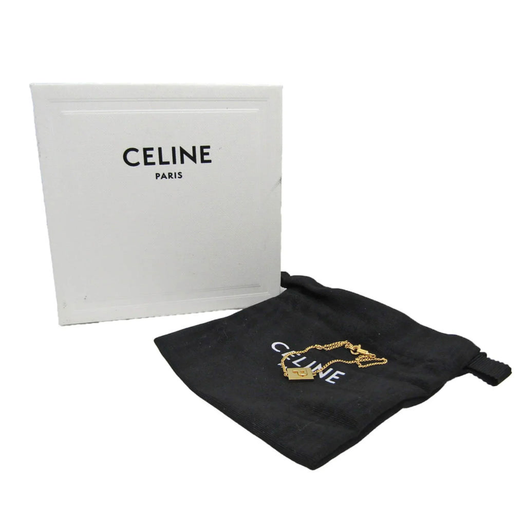 Used Celine Alphabet P 46B0 6Bra Metal No Stone Charm Bracelet Gold (Good)