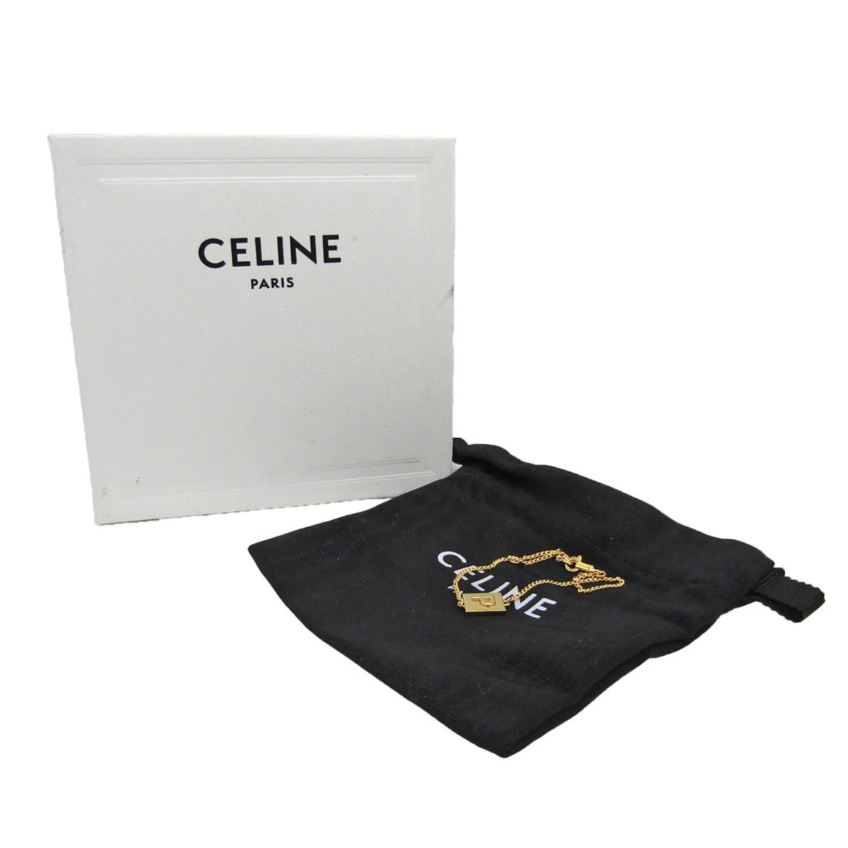 Used Celine Alphabet P 46B0 6Bra Metal No Stone Charm Bracelet Gold (Good)