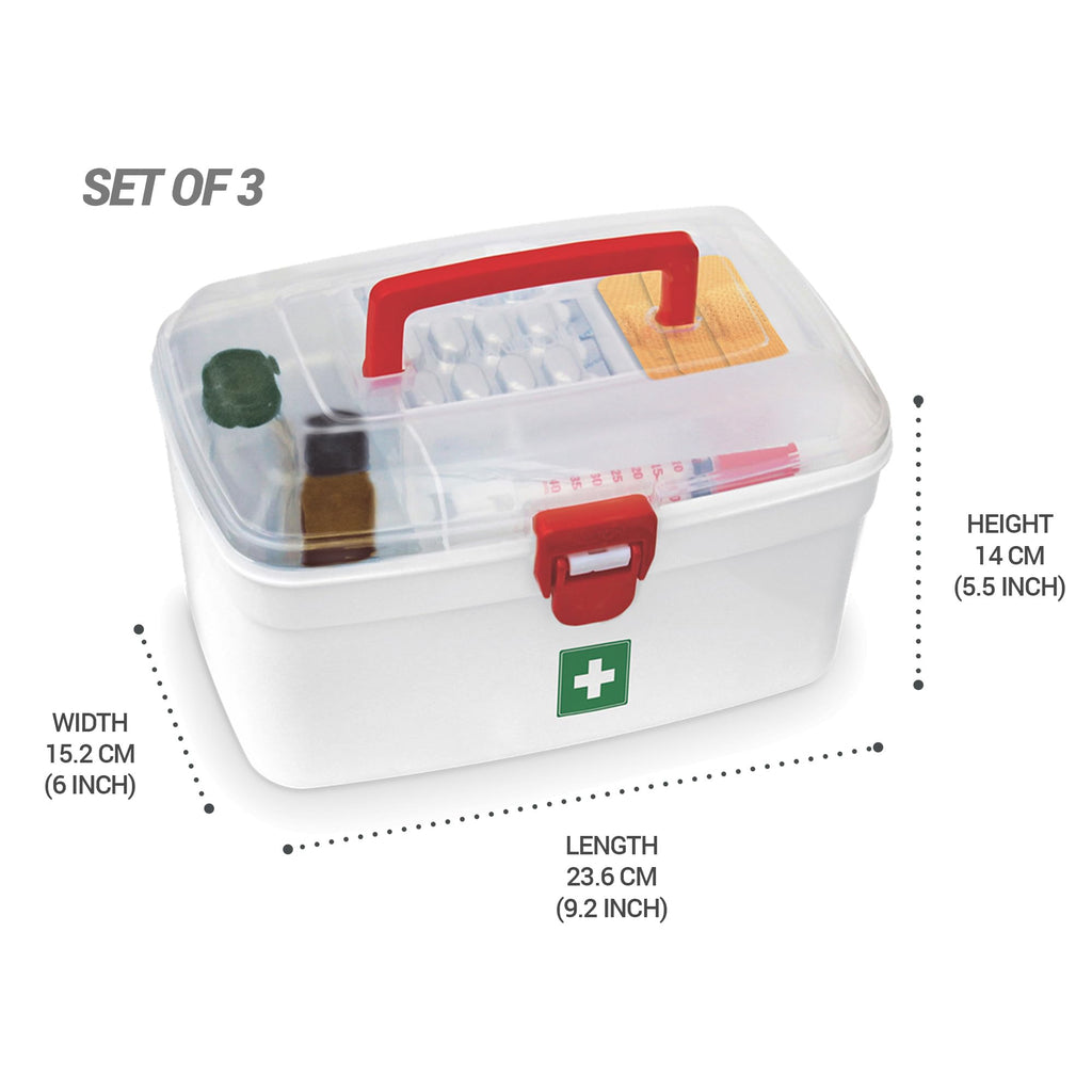 MILTON Plastic Medicine Box, First Aid Box, Set of 6, Small Storage with Handle, Emergency Indoor Outdoor Medical Utility Cabinet Organizer, Transparent, Portable Lockable & Detachable Tray