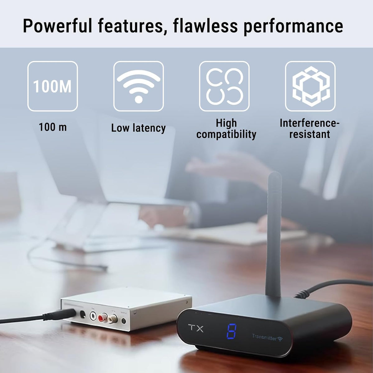 Wireless AV Transmission and Reception Kit, 200M Long Range 2.4 GHz 8 Channel Digital Screen Plug and Play Audio Video Sender Extender for TV CCTV Projector Home Use