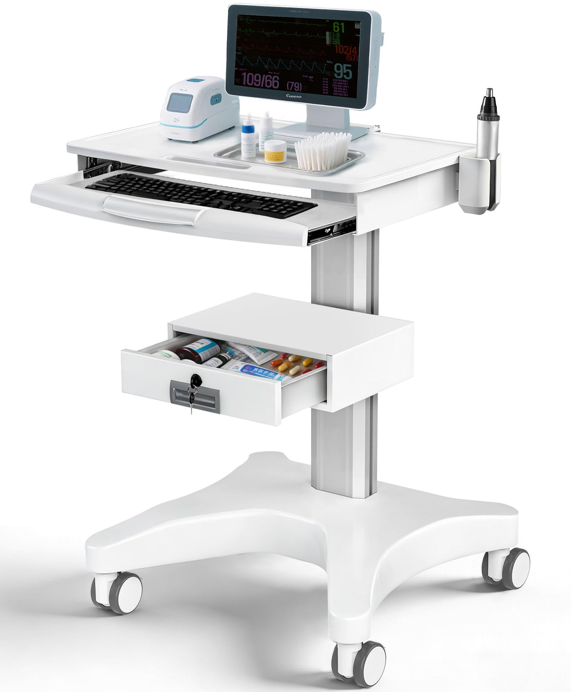 Medical Medical Rolling Crash Cart with CPR Board, IV Pole, Oâ Holder, 5 Drawers & Dividers, Mobile Emergency Cart for Hospital Clinic, 24.4" W x 18.5" D x 36.2" H (with 5 Drawers)