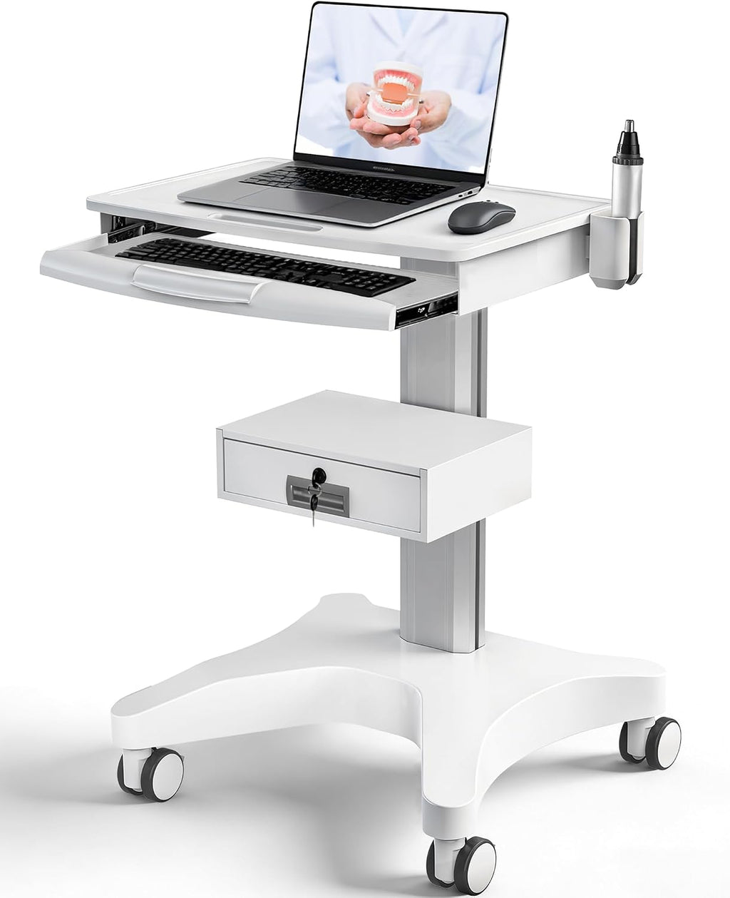 Medication Cart, Medical Rolling Storage Crash Cart with Wheels & Drawers, Ultrasound Nursing Emergency Cart with IV Pole,Casters, Holder, Trash Bin for Clinic, Hospital (24 * 22 * 28IN, 1 Drawer)