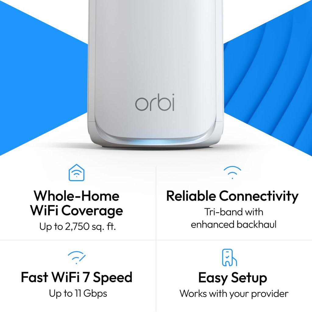 NETGEAR Orbi 770 Series WiFi 7 Mesh System, Up to 8,000 sq ft., 3 Pack