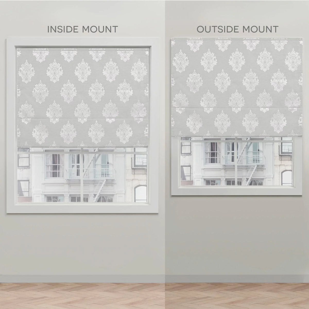 Damask Marseilles 100% Silver Shade, Blackout Roman 34"x64", Home Exclusive