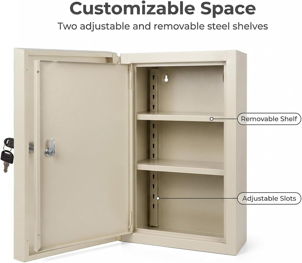 Locking Medicine Cabinet, Narcotics Cabinet with Dual Lock Doors, Wall Mounted Metal Medication Storage Cabinet, Secure Drug Storage Box for Clinics Pharmacies Veterinary Offices&Healthcare Facilities