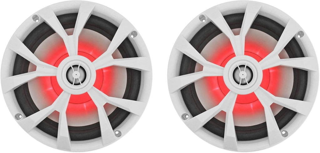 Rockville RKL80MW 8" White 2-Way Marine Boat LED Speakers, 4-Pack