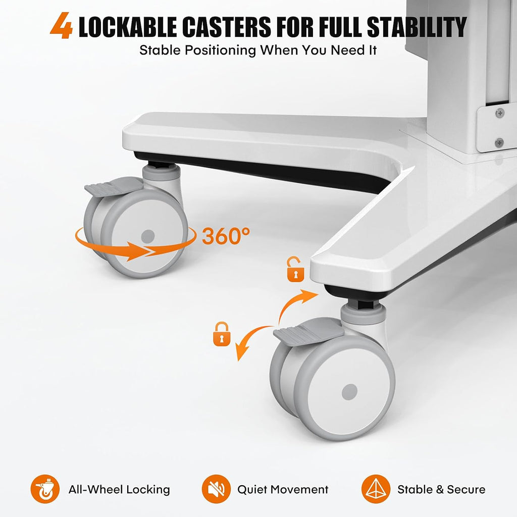 Medical Trolley Cart with Aluminum Alloy Frame, Oral Scanner Holder, Height Adjustable Workstation, 4 Locking Casters, Easy Assembly, Storage Basket for Dental Clinic, Medical Office and Beauty Salon