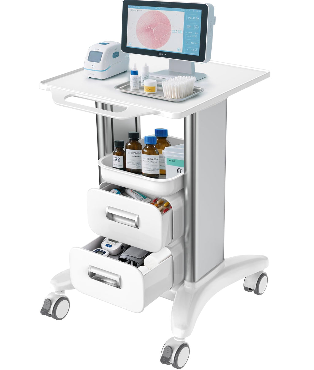 Medical Rolling Crash Cart with 5 Drawers, Emergency Cart with Power Strip, Central Lock, IV Pole, O2 Holder, Defibrillator Shelf, CPR Board for Hospital Clinic