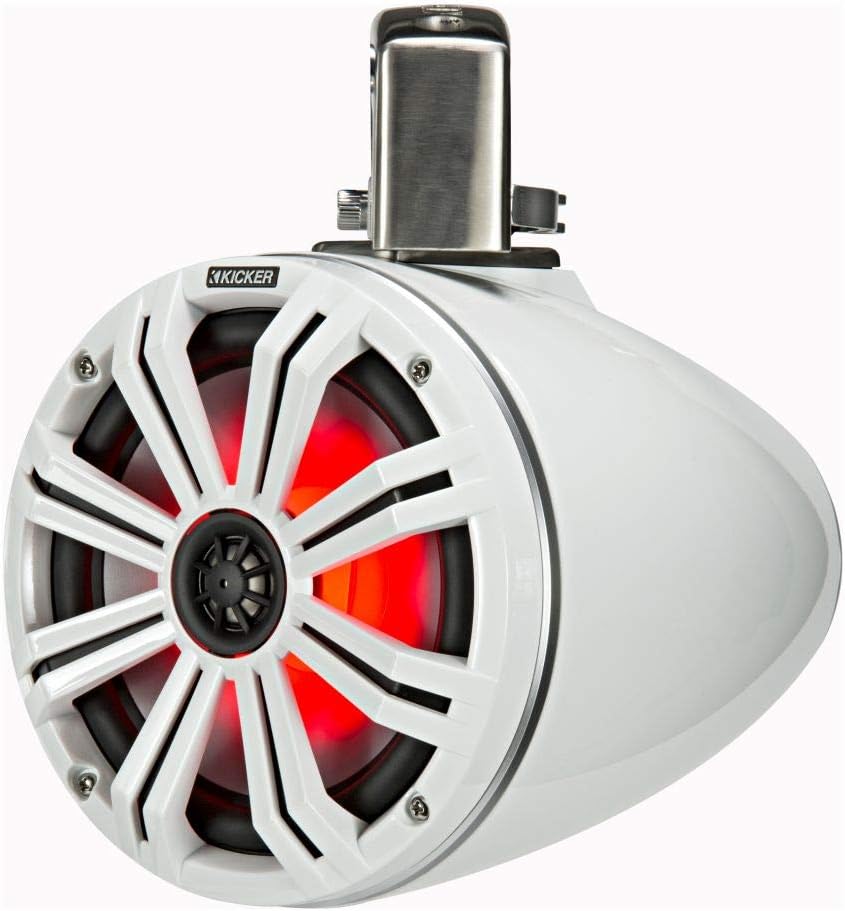 KICKER KMTC8W 8" Loaded Marine Wake Tower Enclosures with 45KM84L Speakers - White Grills and Enclosures