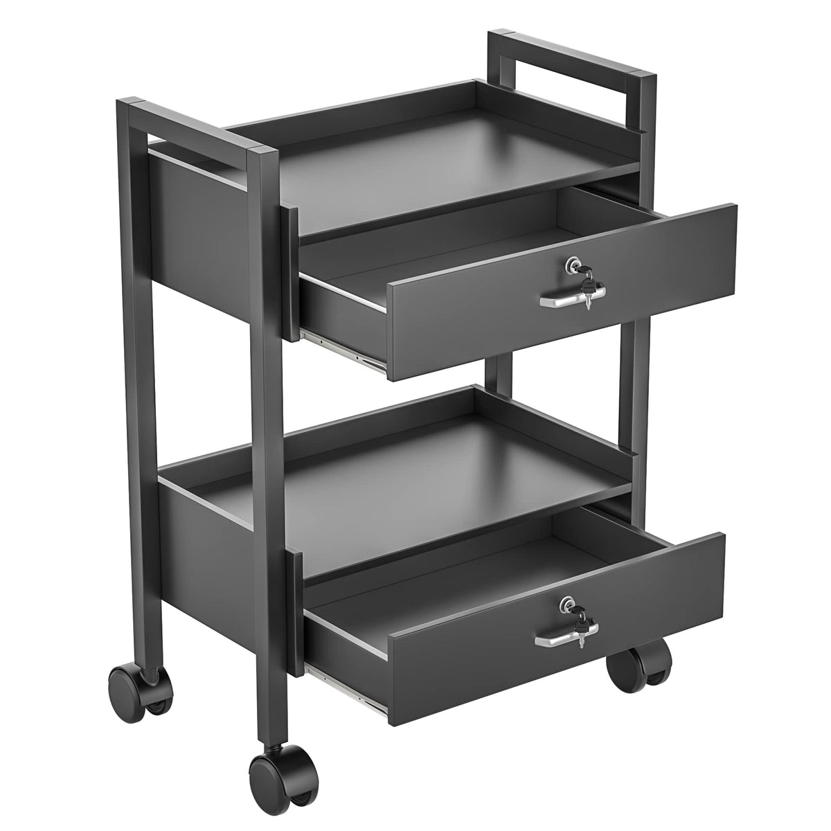Paddie Salon Trolley Cart, Salon Tray Wooden Mobile Utility Cabinet with 2 Lockable Drawers, Rolling Storage Station Medical Esthetic Supply Holder for Beauty Spa (2 Drawers, White)