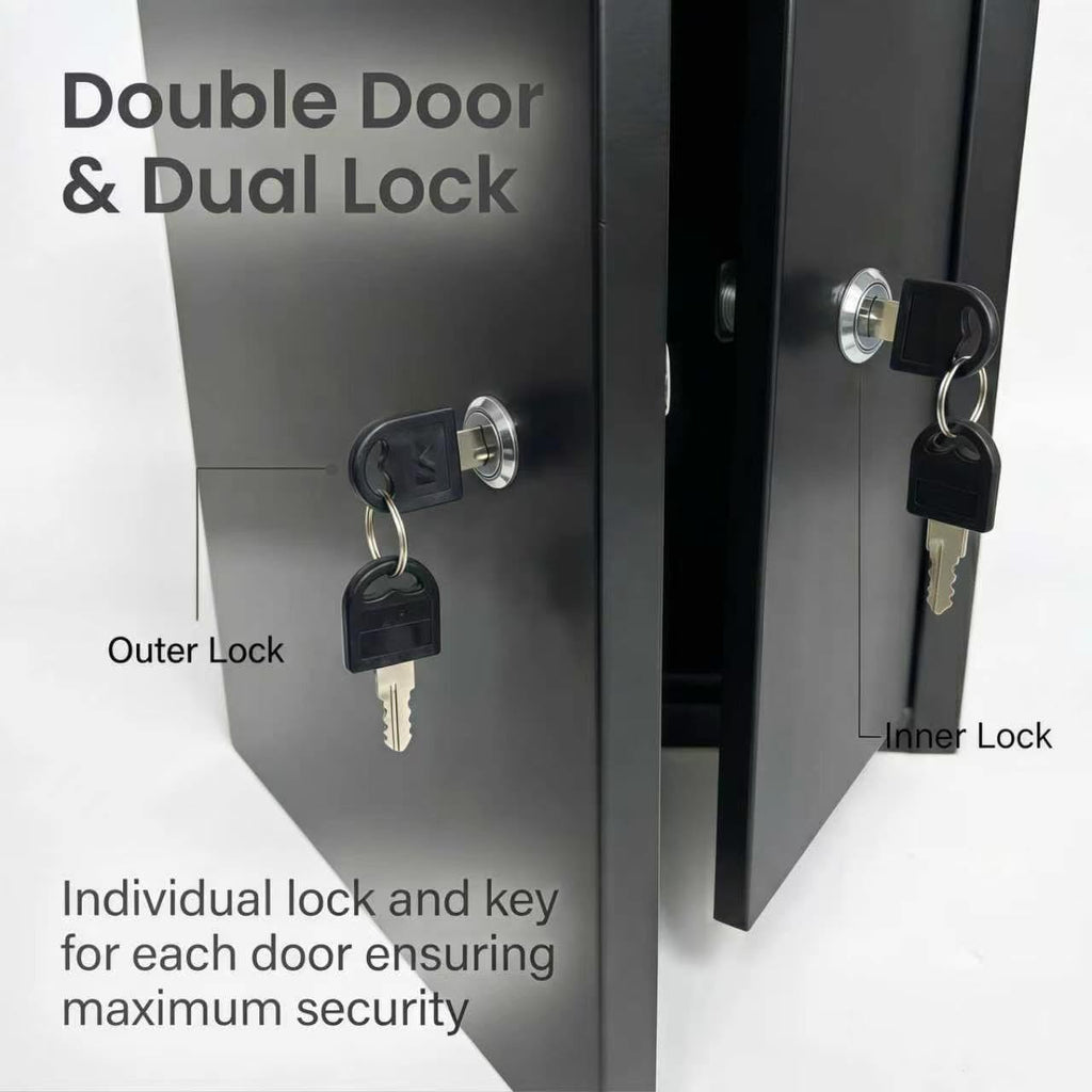 Locking Medicine Cabinet, Narcotics Cabinet with Dual Lock Doors, Wall Mounted Metal Medication Storage Cabinet, Secure Drug Storage Box for Clinics Pharmacies Veterinary Offices&Healthcare Facilities