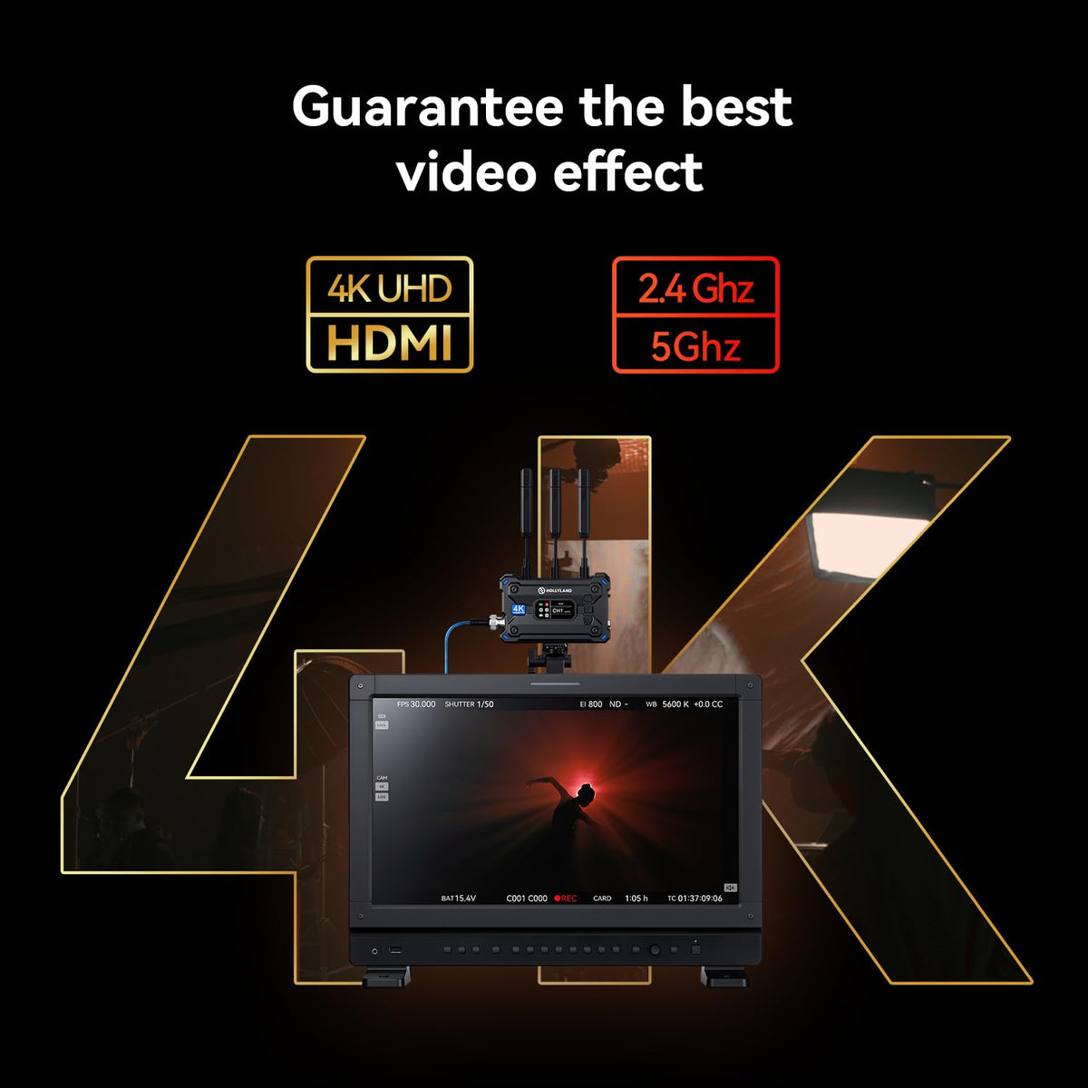 Hollyland Pyro S TX Wireless Video Transmitter HDMI SDI 4K30/1080p60 1300ft Los Range 50ms Latency Up to 4 Receiver, Auto Dual-Band Hopping (ADH), Smart Channel Scan, Live Stream (Transmitter Only)