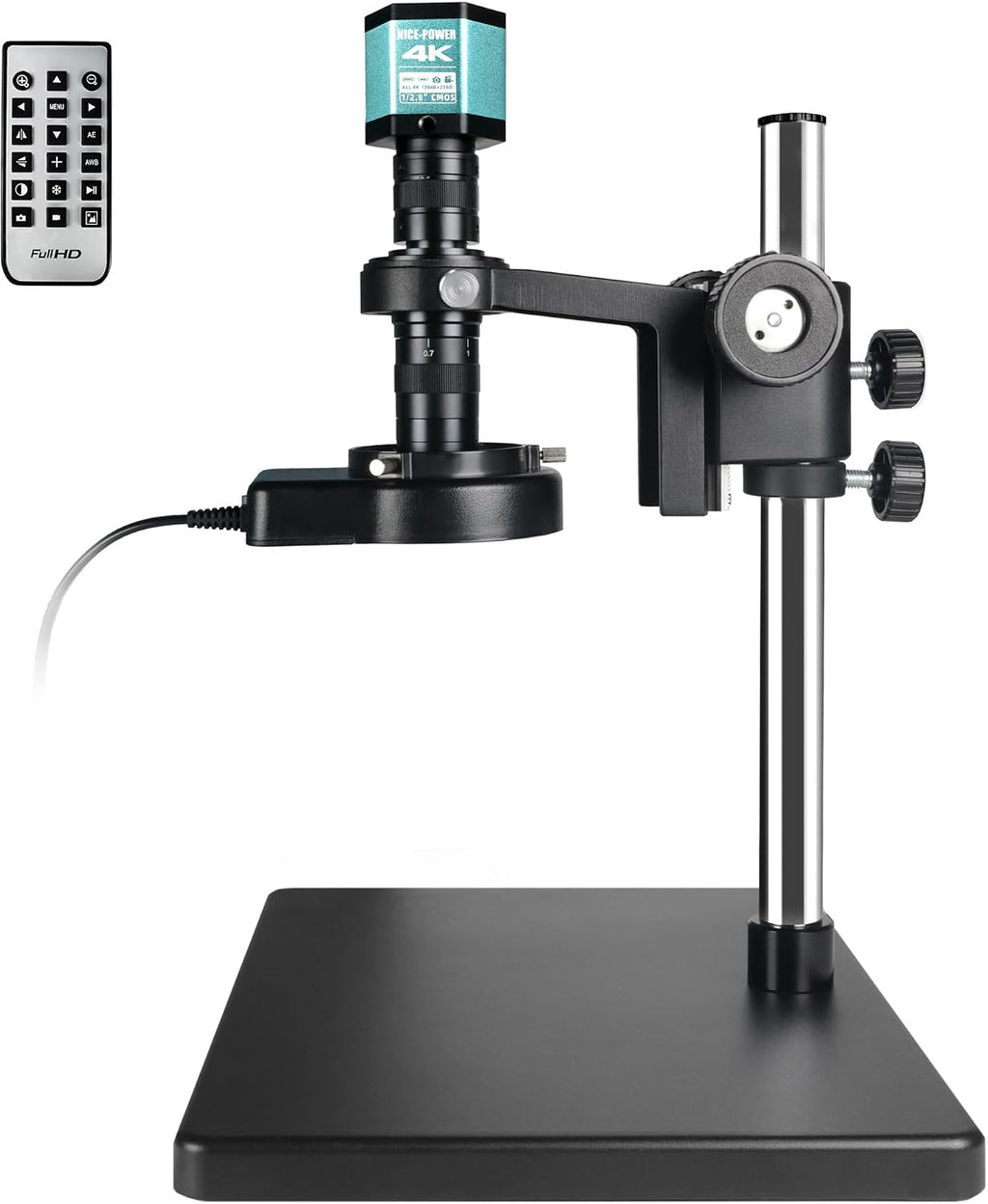 NICE-POWER Digital Microscope with Large Stable Base Stand, 4K HD Quality Industrial Microscope Type-C/HDMI Interface with 150X HD Lens Adjustable Ring Light Illumination for Electronic Repair etc