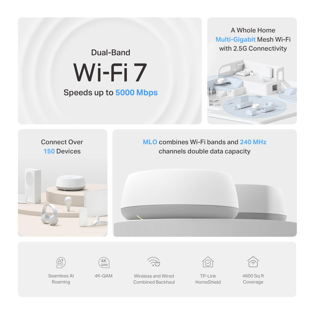 Deco 7 Dual-Band BE5000 WiFi 7 Mesh Wi-Fi System 4-Stream 5 Gbps, 240 Mhz