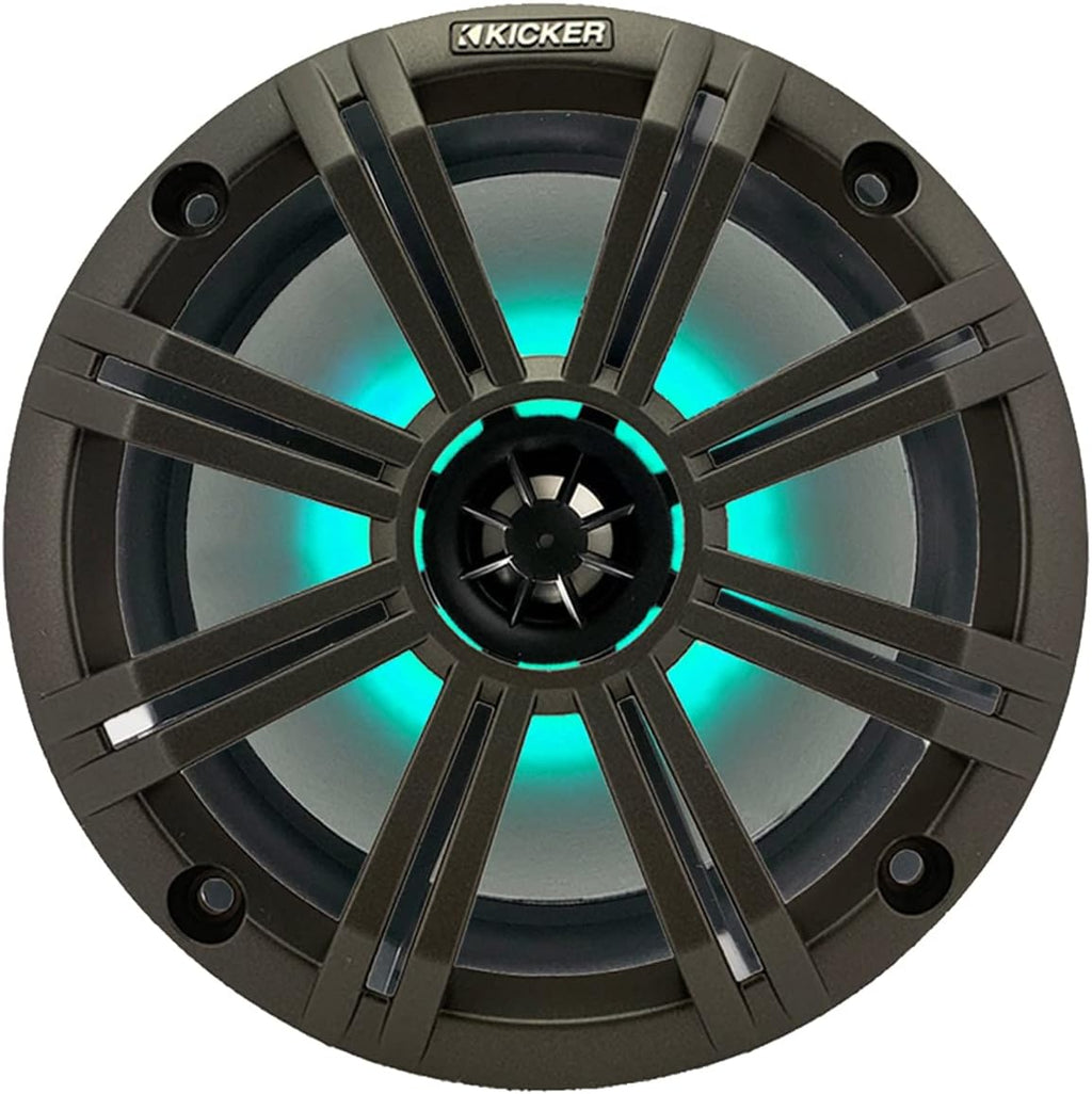 2 Pair (QTY 4) of Kicker 8" 2-Way 300 Watts Max Power Coaxial Marine Audio MultiColor LED Speakers with Charcoal Grilles, (QTY 4) 8" Marine Tower Speaker Enclosures - Black