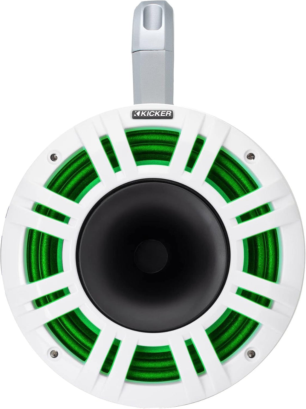 KICKER KMXL Tower Speaker Bundle - 8" Horn-Load Marine Wake Tower Speaker Pods with RGB LEDs, White, Pair