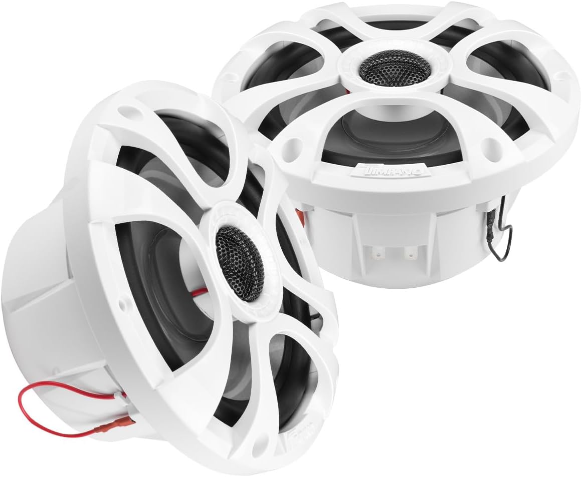 Timpano 6.5 Marine Speakers 450 Watt Per Pair TPT-CX6MW-4 Coaxial 2 Way Waterproof Speakers, 1 Pair, White, Weather Resistant Marine Speakers 6.5 Inch for Boat, ATV or RV Speakers, Bocinas Marinas